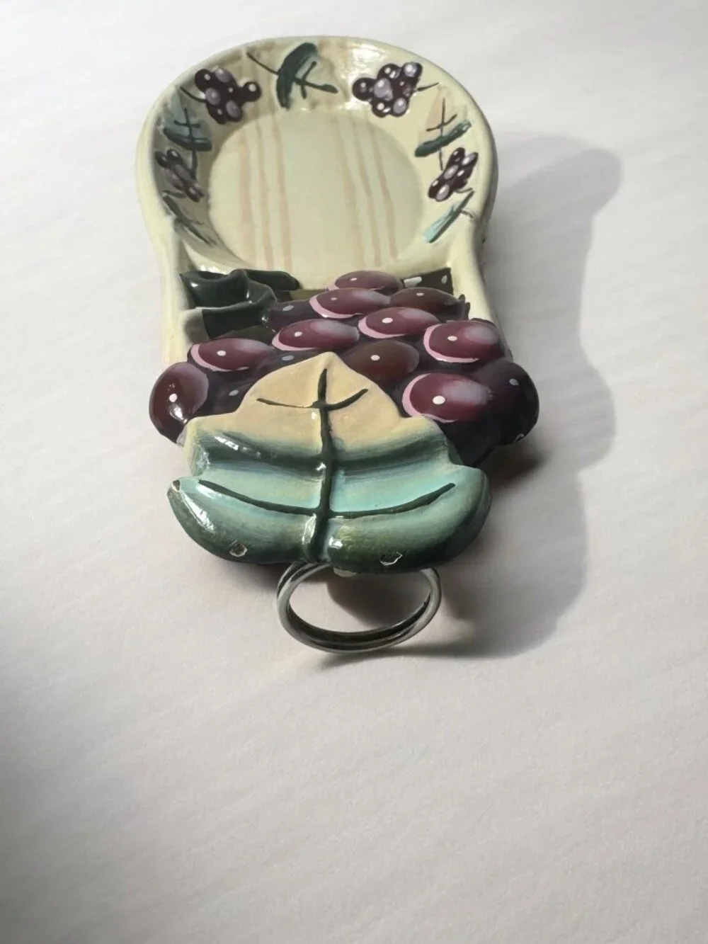 Hand-Painted Grapevine Cast Iron Spoon Rest With Floral Accents
